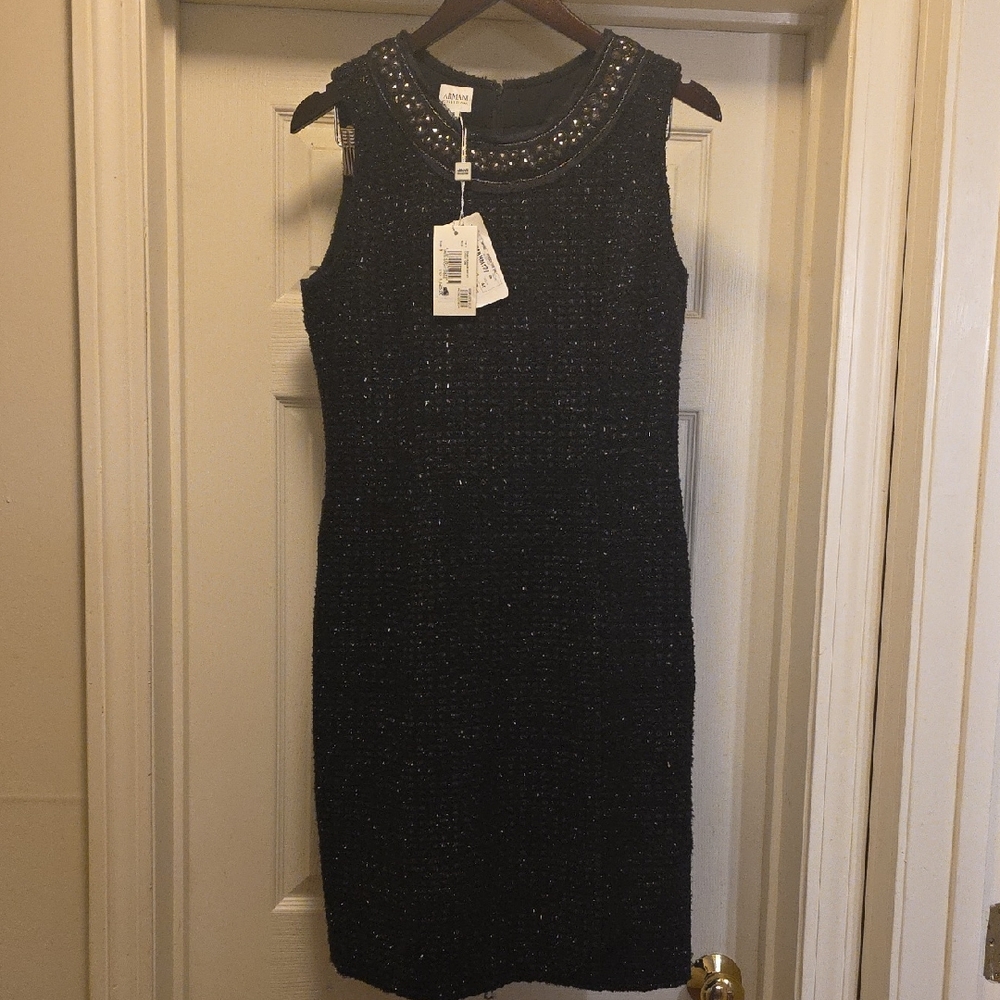 Armani Collezioni Black Embellished Sheath Mini Dress A-8